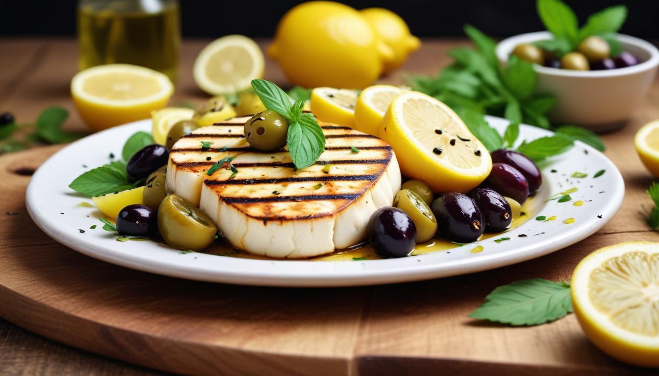 Izgara Halloumi Peynirinin Zeytin ve Limon Marinasyonu