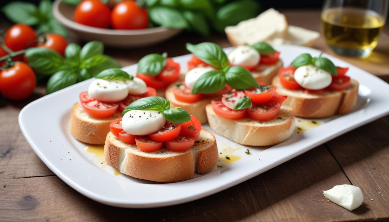 Taze Mozzarella ve Domatesle Hazırlanan İtalyan Bruschetta